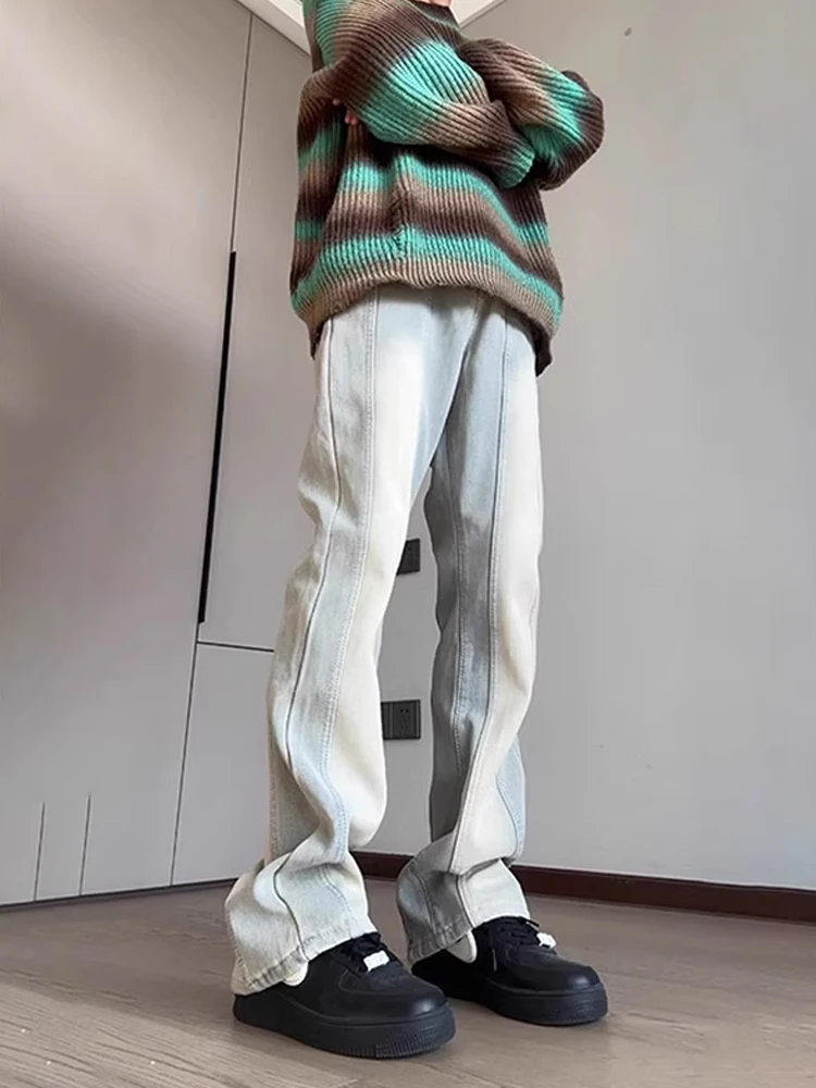 

Men's Fce Lined Denim Pants High Waist Bell Bot American Vibe Youth Faion Winter Wear Straight Cut Long Trousers