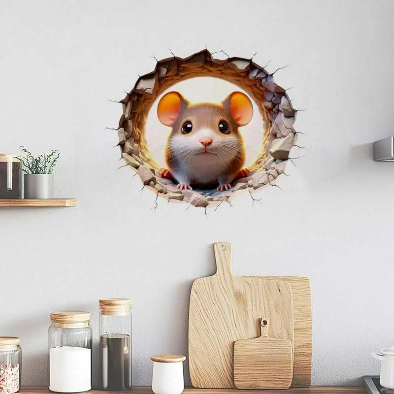 Cute Mouse Wall Sticker Toilet Lid Stickers, Bedroom Entrance Living Room Porch Home Decora Waterproof Decals Stickers M1578
