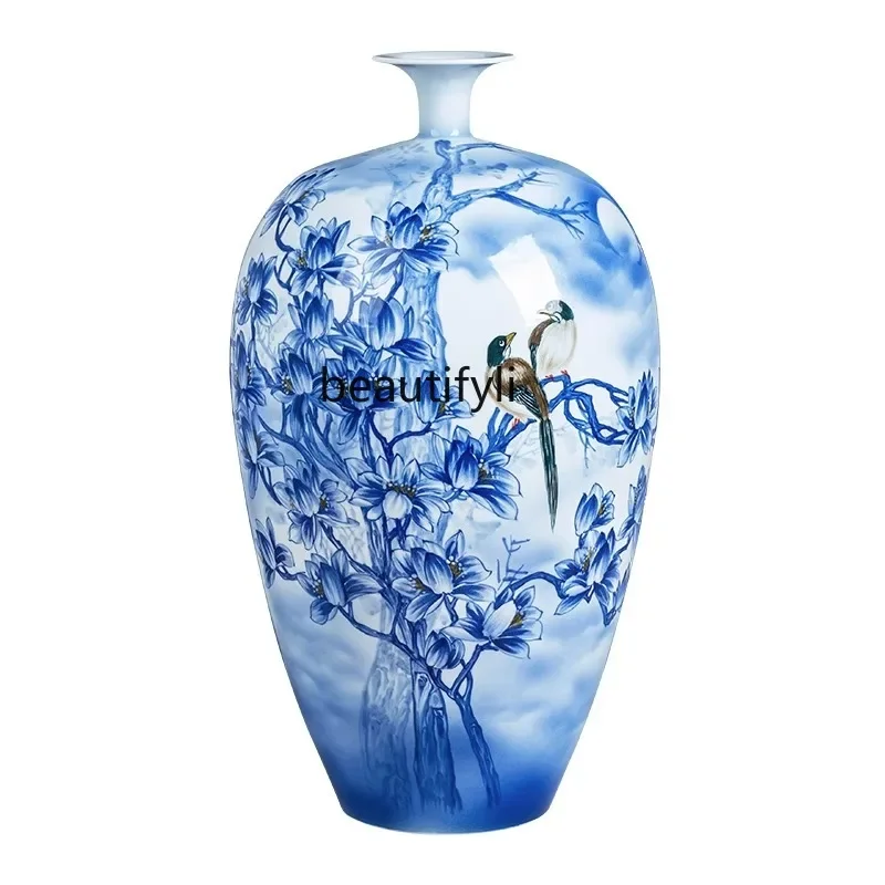 

V Jingdezhen Ceramic Vase Porcelain Bottle Bedroom Living Room Decorations Hand Painted Chinese Style Blue and White Porcelain