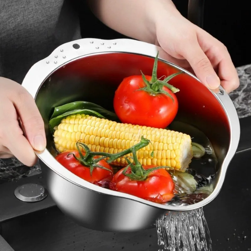 Stainless Steel Rice Washer Drain Basket EasyTo Clean Rice Filte Bowl Sieve Colander Fruit Vegetable Strainer Kitchen Gadgets