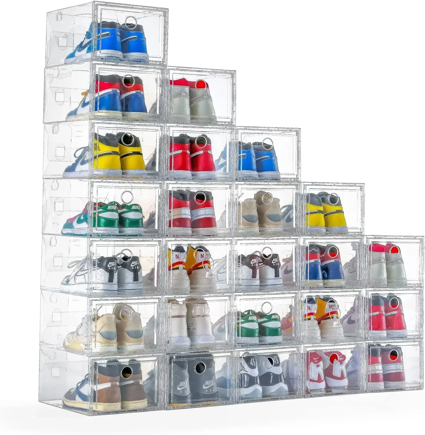 

Clear Plastic Stackable Drop Front Shoe Organizer Space Saving Foldable Shoe Container Bin