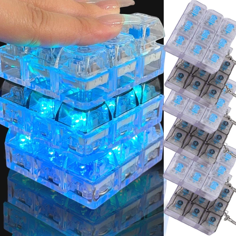 Luminous Keyboard Keychains Finger Toy Keyboard Button Clicker with LED Light Keyring Stress Relief for Anxiety Decompression