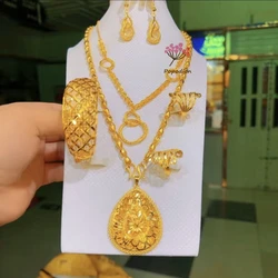 New Dubai Bridal Wedding Jewelry Set Necklace Ring Bracelet Earrings Women's Accessories YY10044