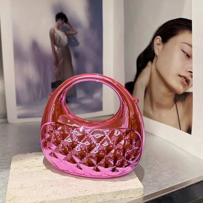 

Блестящая сумка Xiaoxiangfeng, модная акриловая сумка-мессенджер с ромбическим узором для званого ужина и конфетной цепочкой, ручная сумка в форме полумесяца.