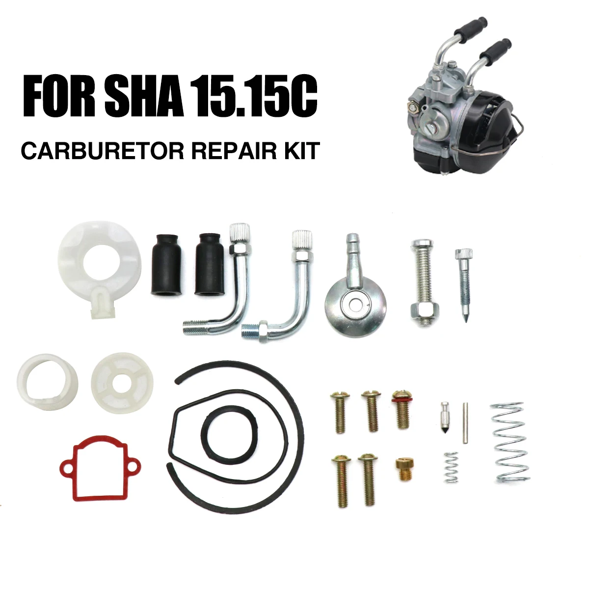 SCL Racing For DELLORT SHA 15.15 Carburetor Repair Kit With 90° Cable elbow kit Top Cover Gasket Mixture Screw Main Jet Float