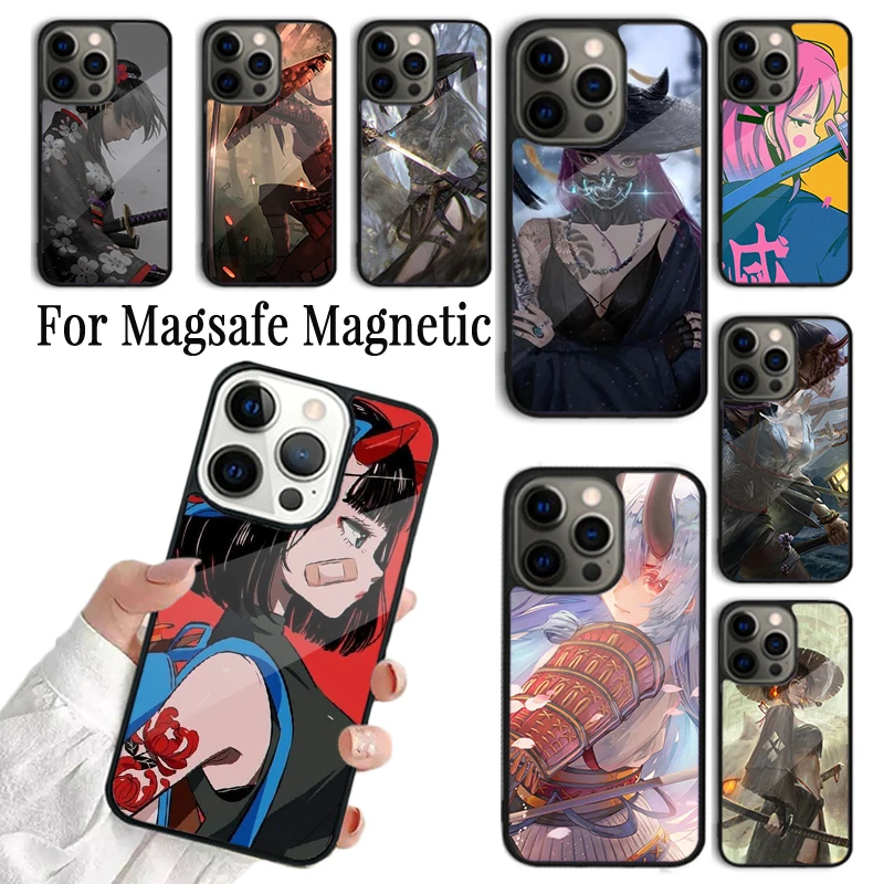 

Anime Girl Samurai SOFT Phone Case Cover For iPhone 17 AIR 16 15 14 13 12 11 Pro Max Plus Wireless Magnetic Magsafe Shell
