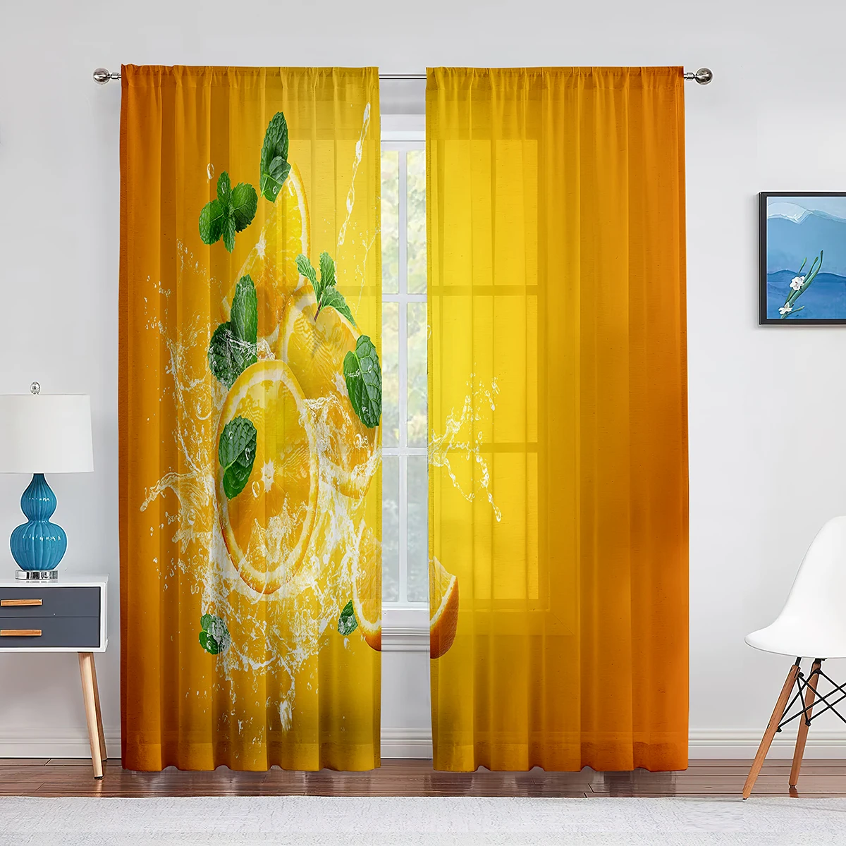 

2panels Yellow Lemon Fruits Green Leaves Paint Curtains for Bedroom Living Room Decor Curtain for Kitchen Home Drapes 240*270