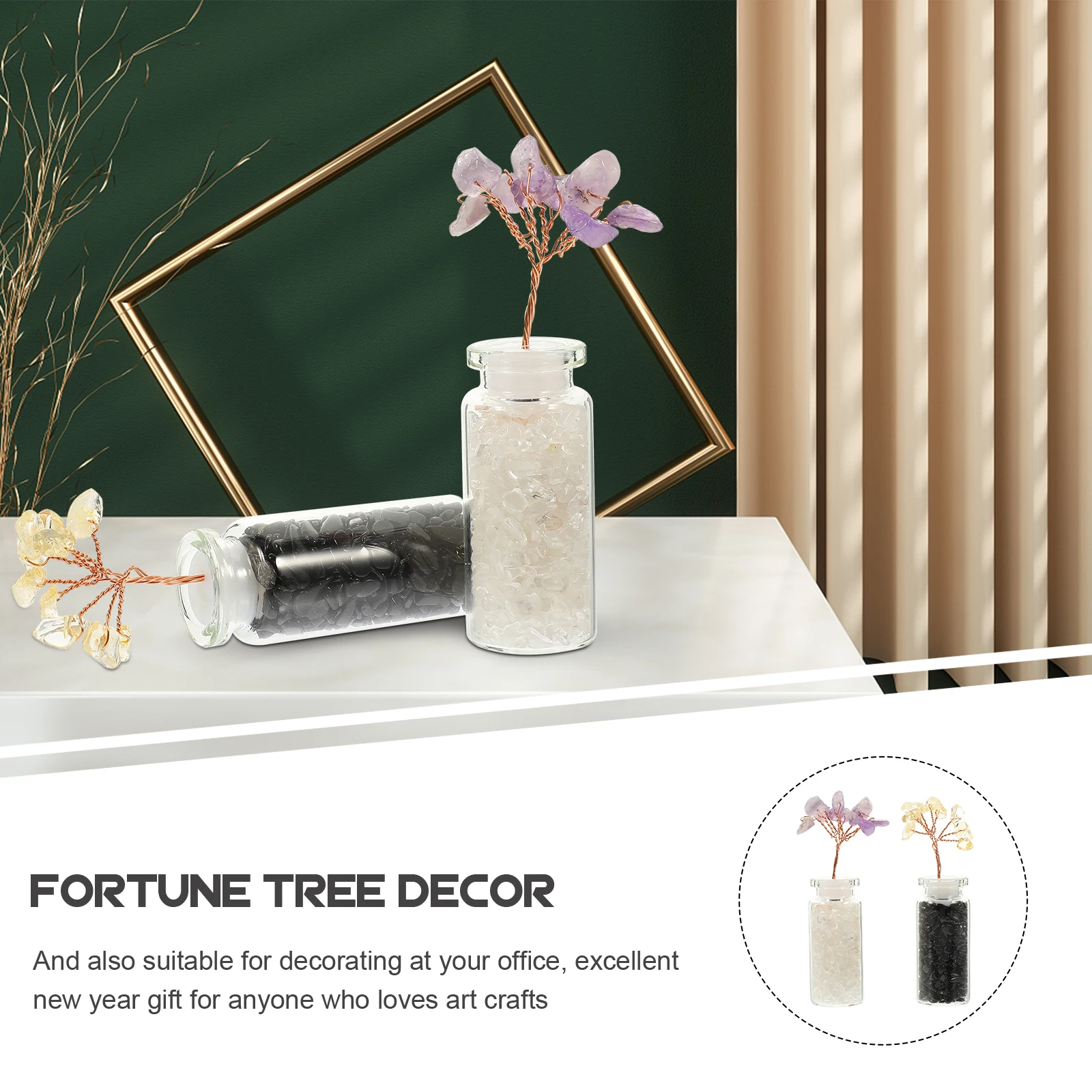 

2Pcs Crystal Fortune Tree Decoration Exquisite Glass Alloy Desktop Ornament Home Office Good Luck Prosperity Tabletop Decor