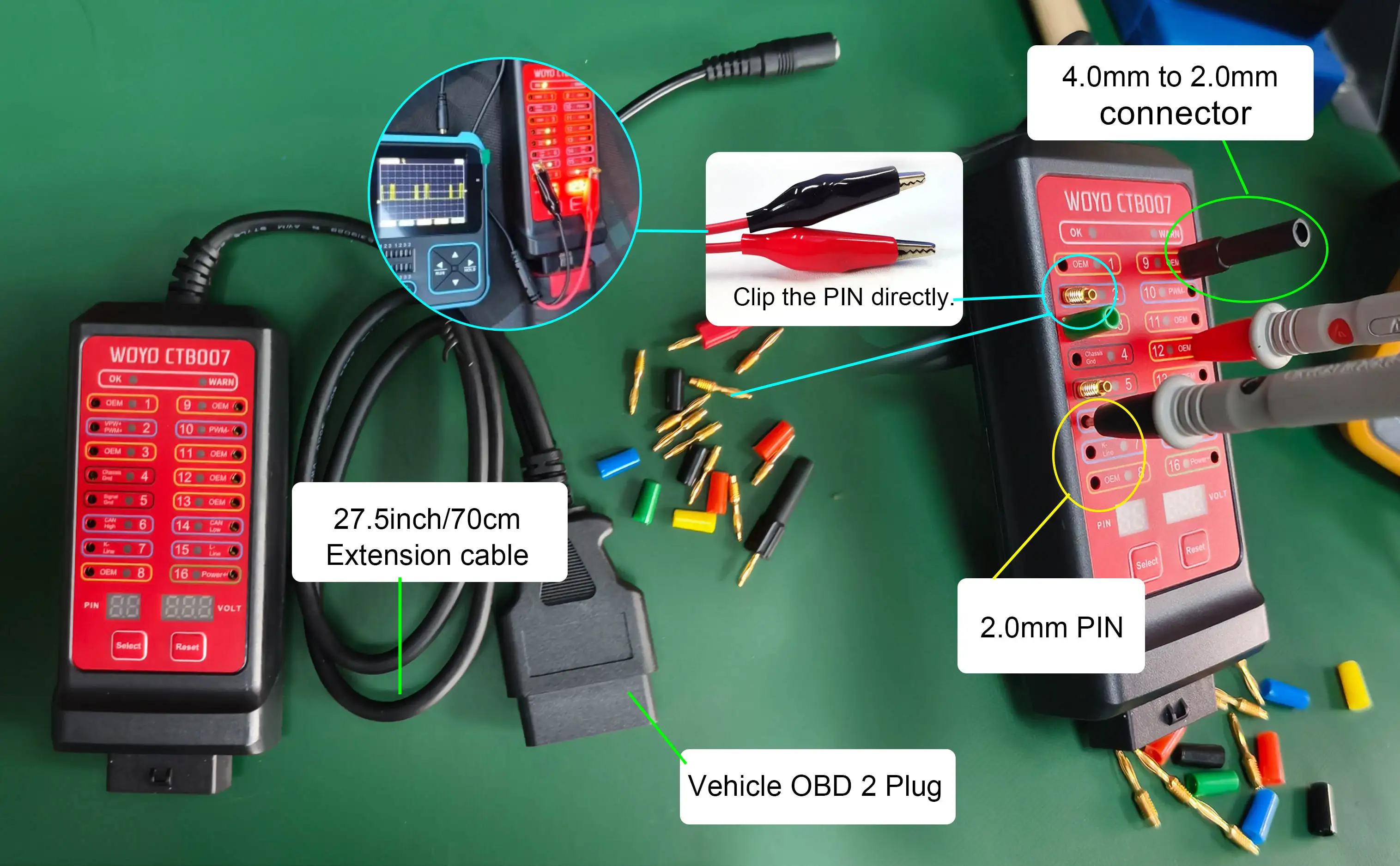 WOYO CTB007 Auto OBD2 diagnosegerät für alle fahrzeuge OBD16-poligen digitalen Spannungs tester obd-ii diagnosewerkzeuge Breakout Box mit 29,5 Zoll/59 Zoll obdii Verlängerung kabel – Detail 9