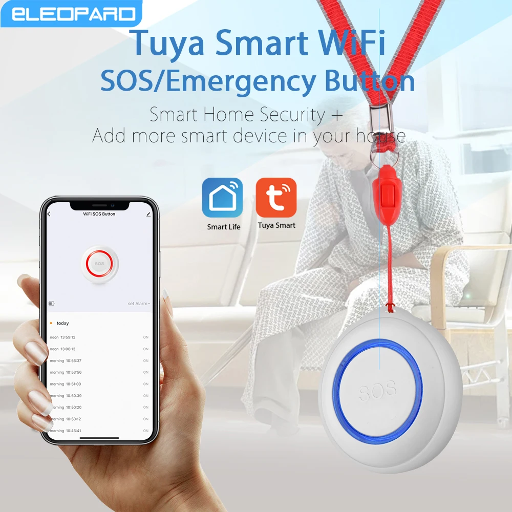 Eleopard TUYA Smart WiFi Wireless SOS Emergency Home Burglar Alarm Sensor 2.4G Panic Button