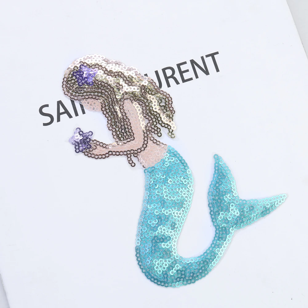 Cute Mermaids Paillette Sequins Patch Embroidery Patches On Clothes Iron On Patches For Clothes Mythology Character Stickers DIY