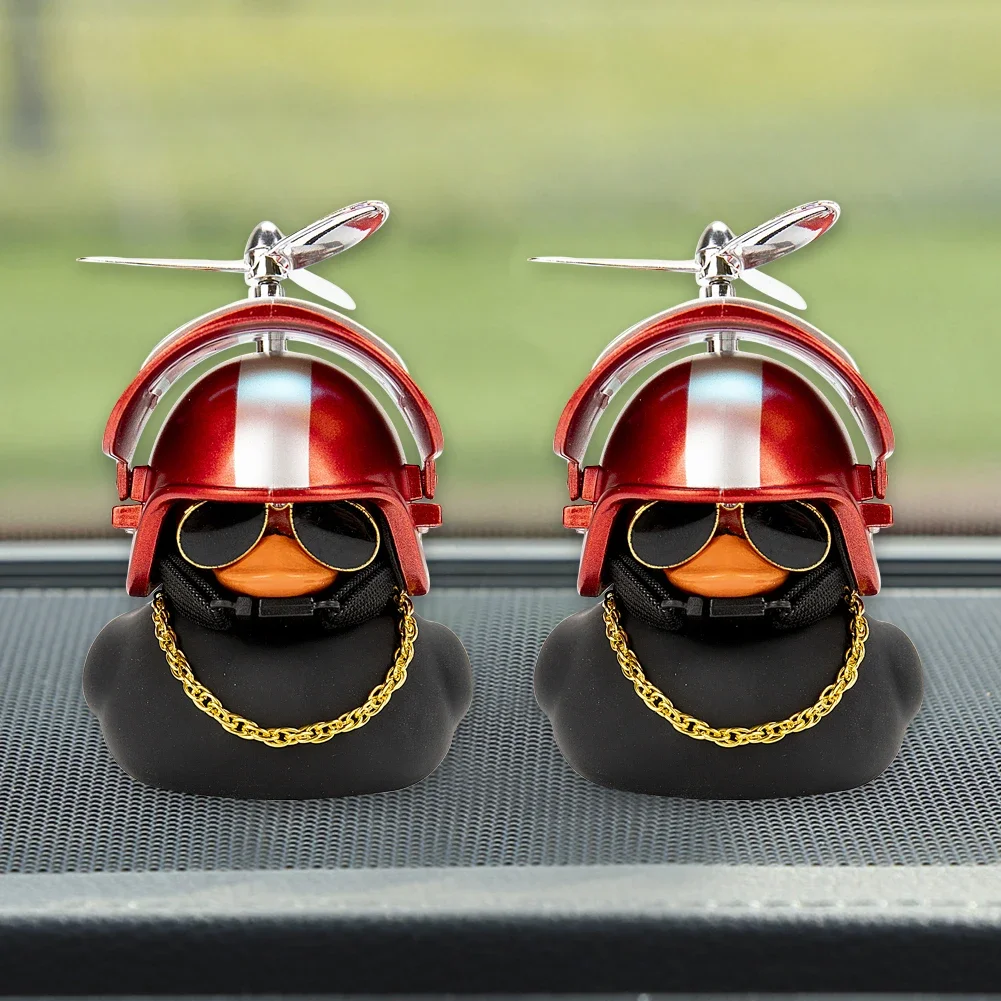 New Car Ornament Dashboard Rearview Mirror Standing Black Broken Duck With Camouflage Helmet Small with Silver Airscrew