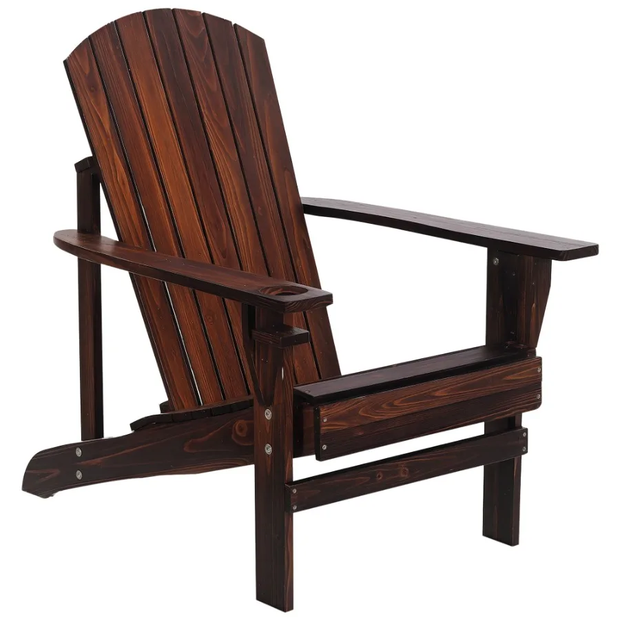 

Oversized Adirondack Chair Outdoor Fire Pit and Porch Seating Classic Log Lounge w Builtin Cupholder for Patio Lawn Deck Brown