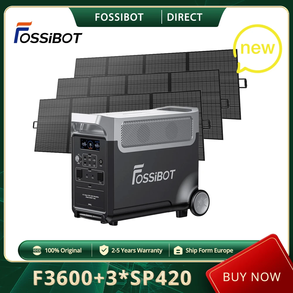 FOSSiBOT F3600 Portable Power Station + 3 x FOSSiBOT SP420 420W Solar Panel, 3840Wh LiFePO4 Solar Generator, 3600W AC Output