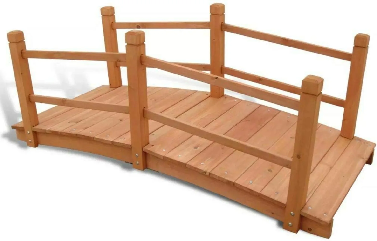 5’ Solid Wooden Garden Bridge Walkway | Durable Sturdy Double Handrails Heavy Duty Safe Decorative Item Weather Resistant