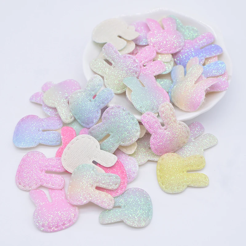 100Pcs Glitter Heart Star Crown Rabbit Flower Applique for Clothes Hat Sewing Supplies DIY Headwear Bow Accessories Patches