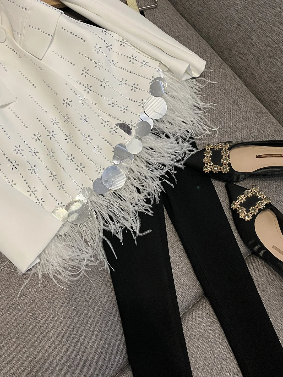 Ele Straußenfedern, gespleißt, für Damen, Jaet, Herbst 20225, Personali, High-End-Feeling, gerader Schnitt, lang, Sve, zweireihig