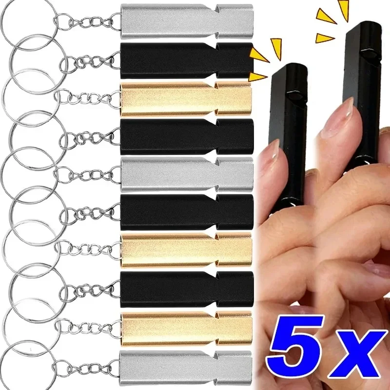 1/3/5Pcs Survival Whistle Aluminum Alloy Dual Sound Safety Whistle With Key Ring Portable Outdoor Rescue Signal Tool Equipment