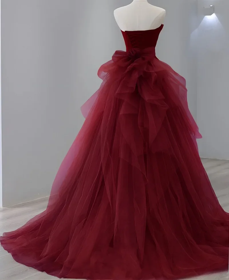 Red Strapless Evening Derss Women Trumpet Slim Party Gown Designed Mesh Quinceanera Customized Elegant Vestido Long Robe