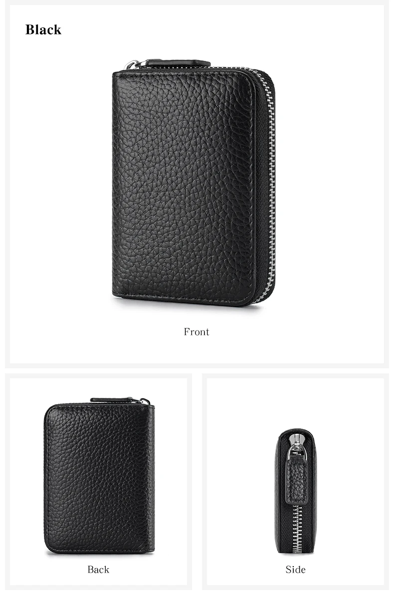 Genuine Leather Small Accordion Card Cases Holder For Women RFID Blocking Zipper Credit Card Wallet with Coin Pouch 2 Cash Slot