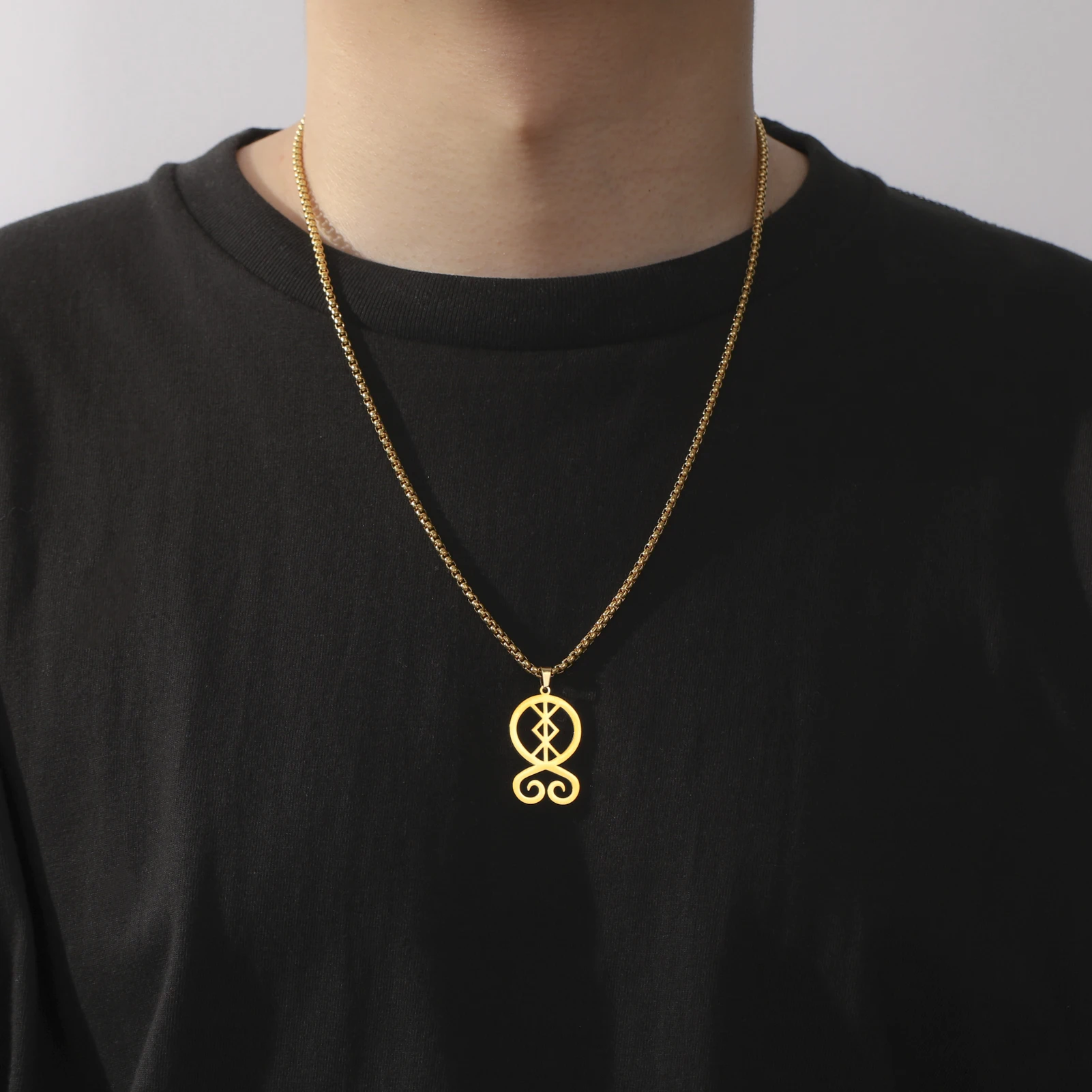LIKGREAT Nordic Troll Cross Necklace Viking Rune Neckchain for Men Women Stainless Steel Norse Pagan Protection Jewelry Gift