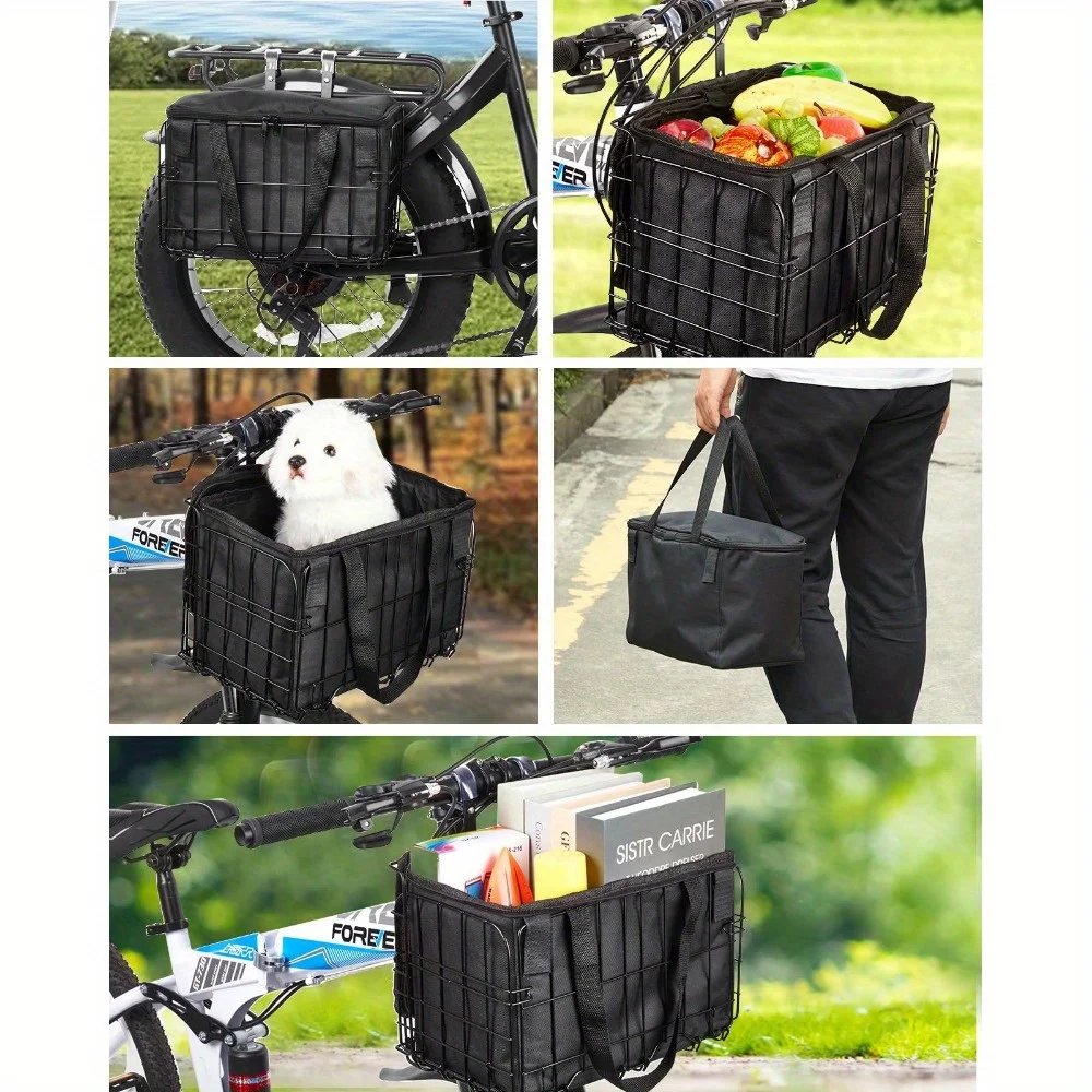 Faltbarer Mountainbike-Hängekorb Fahrradkorb Vorder- und Hinterkorb mit abnehmbarer Innentasche Fahrradzubehör – Detail 6
