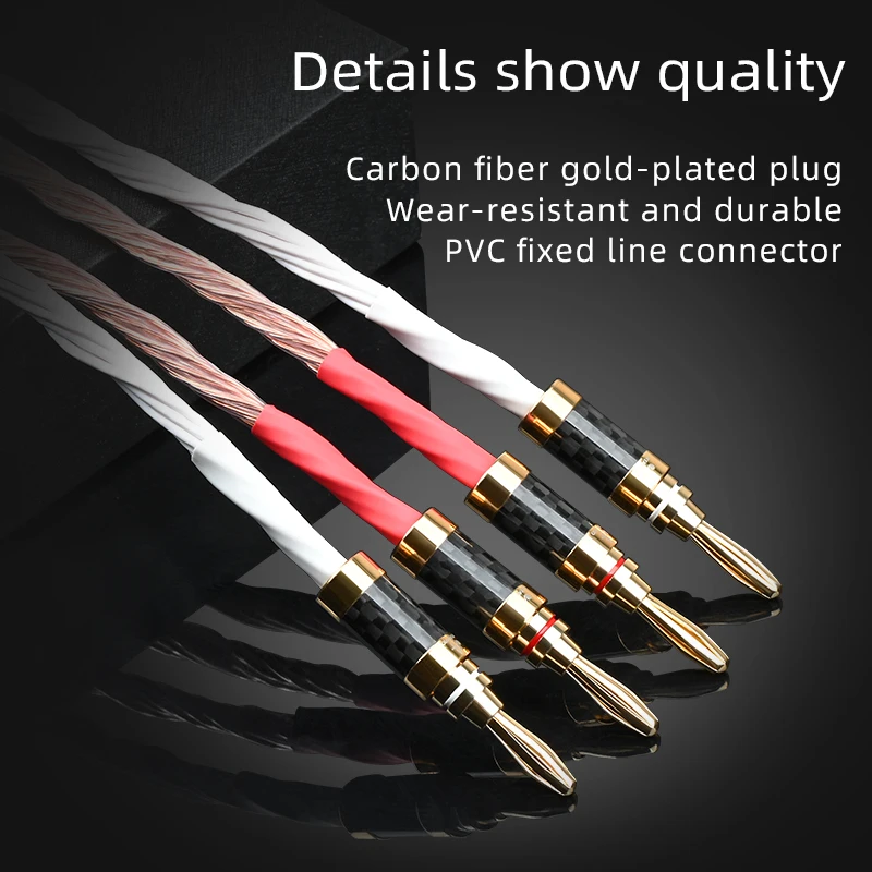 One Pair HiFi Speaker Cable 8TC OCC Speaker Wire with Carbon Fiber Gold Plared Banana /Y plug for HiFi Amplifier Speakers