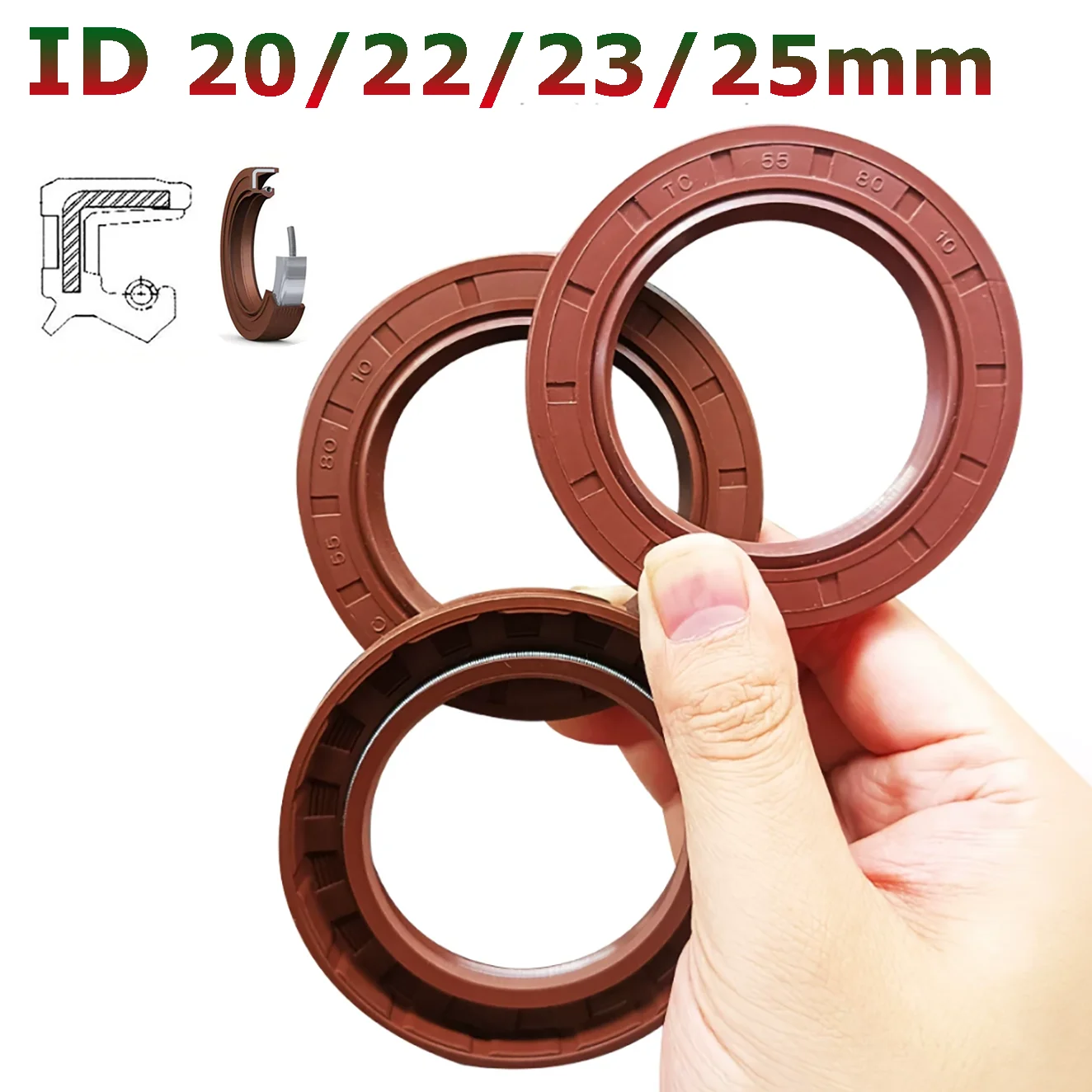 Image of 2 Stück ID 20mm 22mm 23mm 25mm FKM TC/FB/TG4 Skelett-Öldichtringe Fluorkautschuk Doppellippendichtung für Rotationswellen