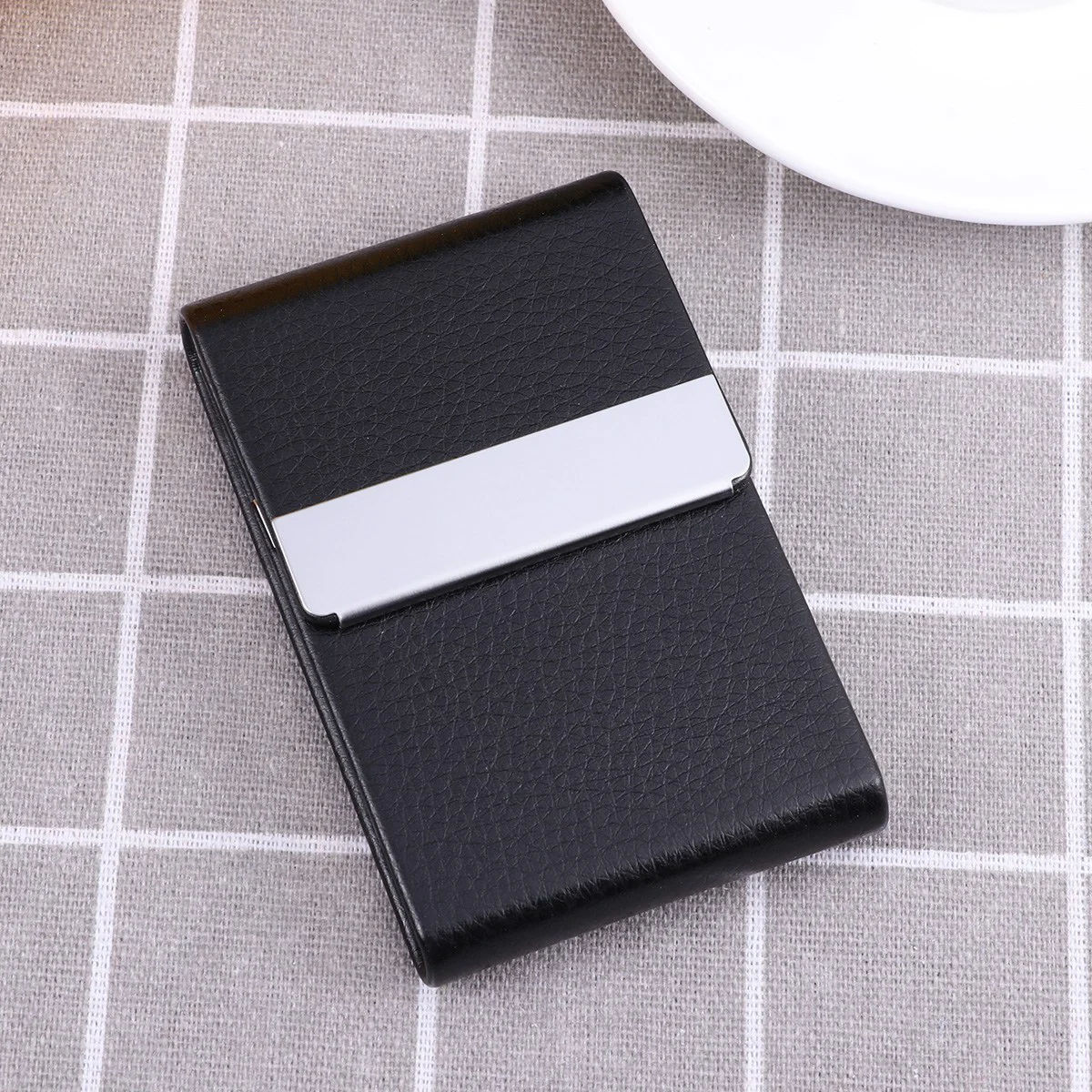 

Big Capacity Vertical Section Business Name Holder Credit Holder Fashion Unisex Visit Case Metal Wallet PU Solid Steel B