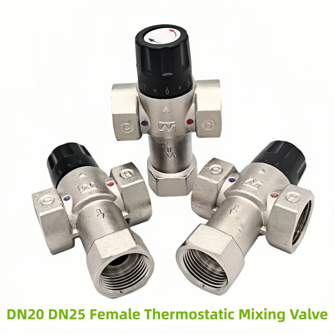 

Термостатический смесительный клапан из никелированной латуни DN20 DN25 с внутренней резьбой для душа, регулируемый диапазон температур 35-55 градусов