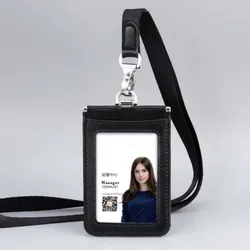 High Quality Genuine Leather ID Card Set Sleeve Holder Badge Case Clear Bank Credit Card Clip Badge Holder Accessories