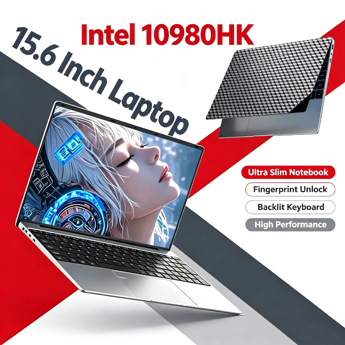 Intel i9‑10980HK Fingerprint Unlock Backlit Keyboard 8C16T 4.8GHz Turbo 15.6 Inch Ultra Slim Laptop Notebook High Performance