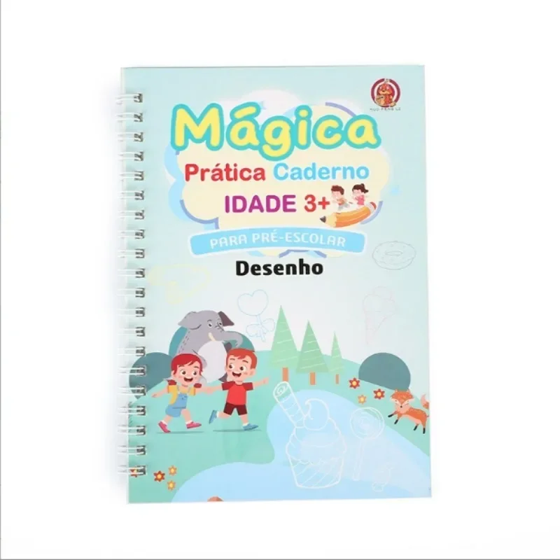 Portuguese Reusable Alphabet 3D Calligraphy Book Learning Drawing Copybook Numbers Education for Kid Letter Practice 4 Books/set