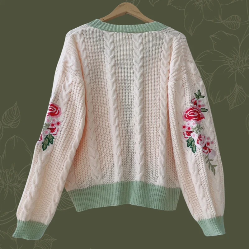 3XL Women Evermore Cardigan with Vines Embroidery Female Flower Folklore Sweater Knitted Cardigans Fashion Letter Patch Sweater