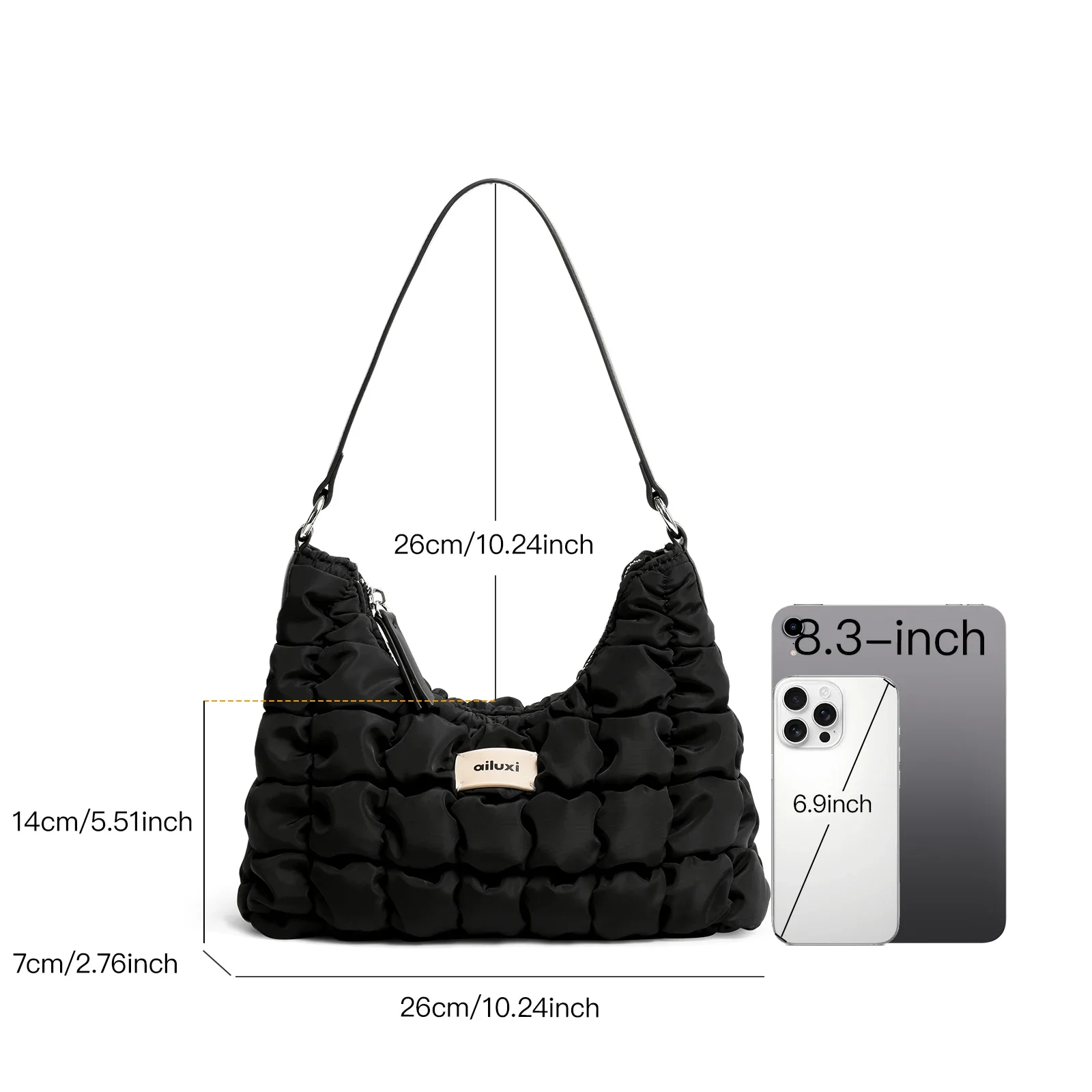 AILUXI Women Underarm Bag Black Pleated Cloud Vintage Handbag Original Designer Brand Autumn Winter Casual Bag Christmas Gift