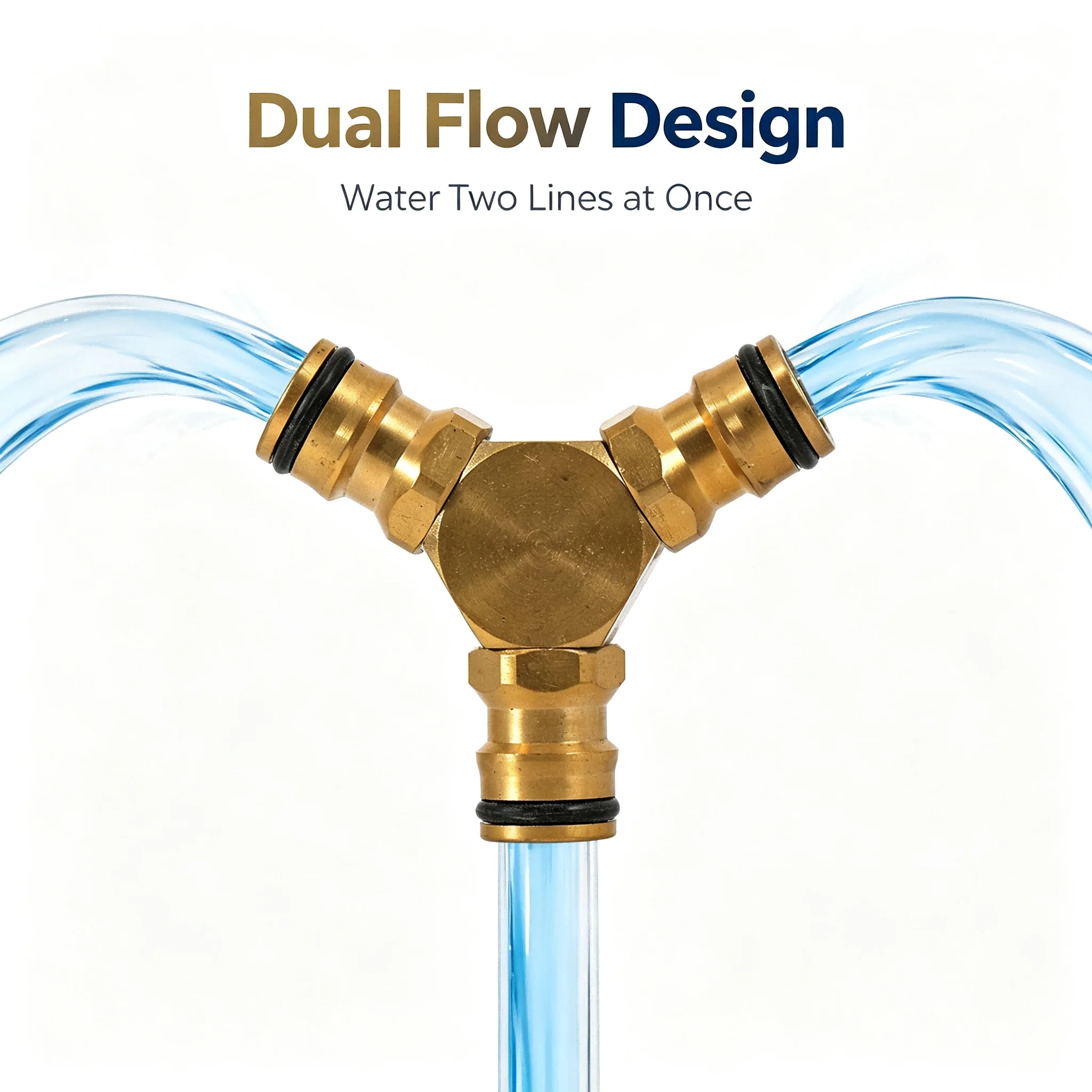 Water hose splitter brass tee adapter 1/2'' to 3/4'' for faucet connection dual outlet copper material 5.7 x 1.6 cm