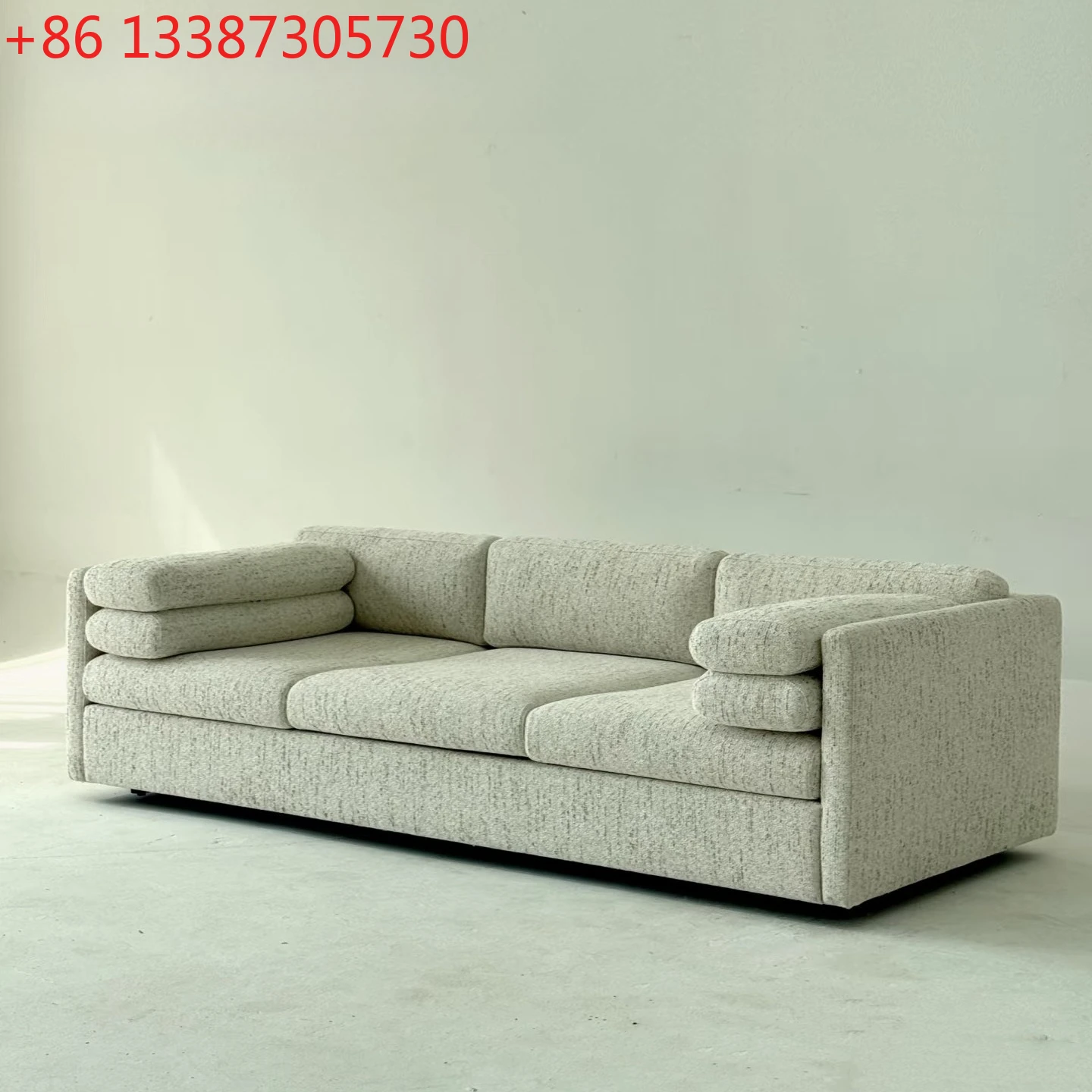 

Nordic straight row knitted cotton and linen lazy casual retro old money wind living room sofa