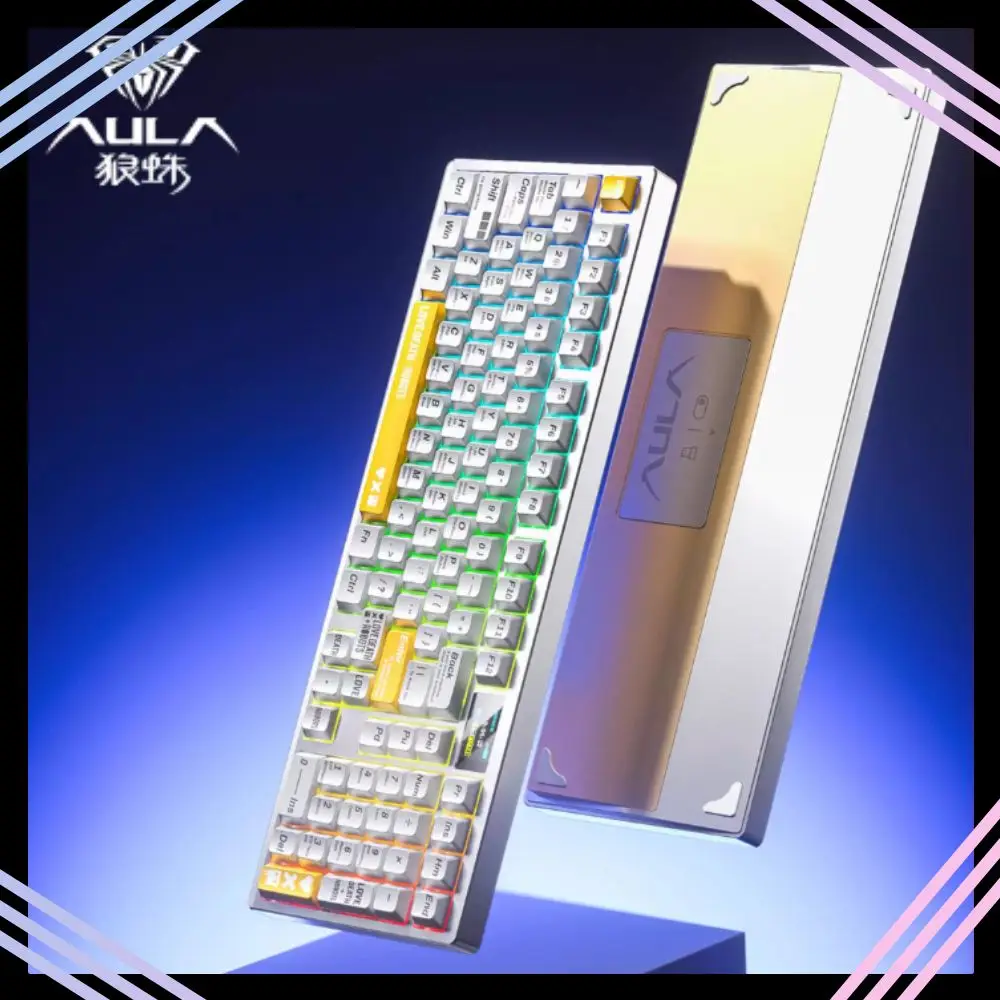 

AULA Fire100 Mechanical Keyboard 3Mode Aluminum Alloy Gaming Keyboard 8000mAh Gasket RGB Hot Swap Gamer Accessory With Screen