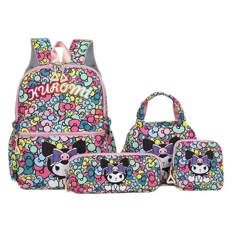 حقيبة ظهر للأطفال من Hello Kittys Sanrios مكونة من أربع قطع حقيبة ظهر للفتيات والأولاد والطالبات المحمولة بسعة كبيرة حقيبة ظهر كرتونية كاواي أنيمي