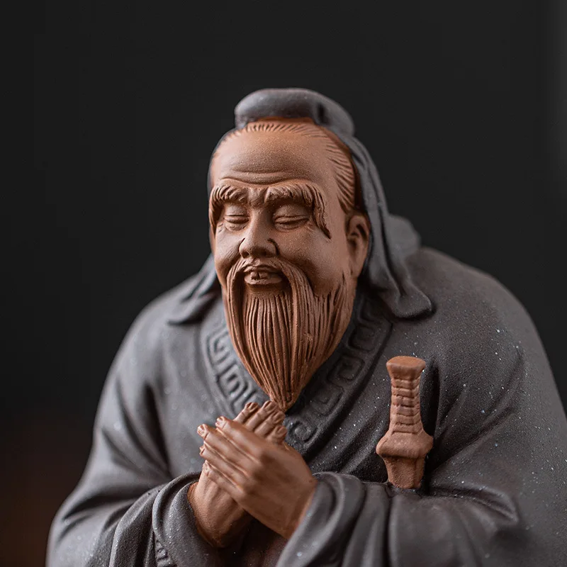 Ceramic Historical Figure Confucius Statue Handmade Sculpture Luxury Home Room Office Decor Statue Gift Collection 7.27 in