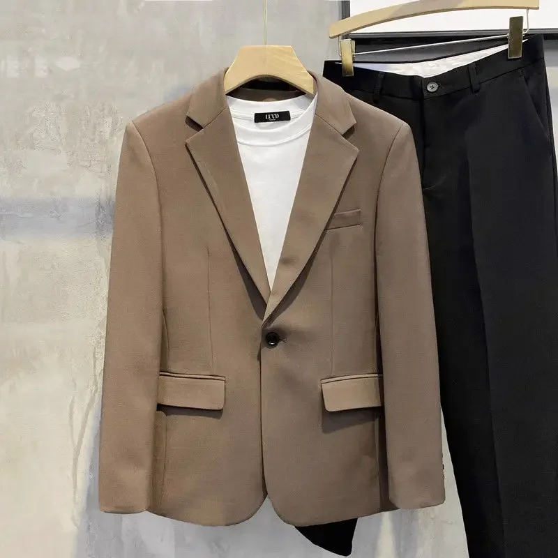 

Thin White Coat Men's Suit Jackets Brown Slim Fit Male Blazer Fashionable New in Vintage Korean Style Clothes Simple Breasted