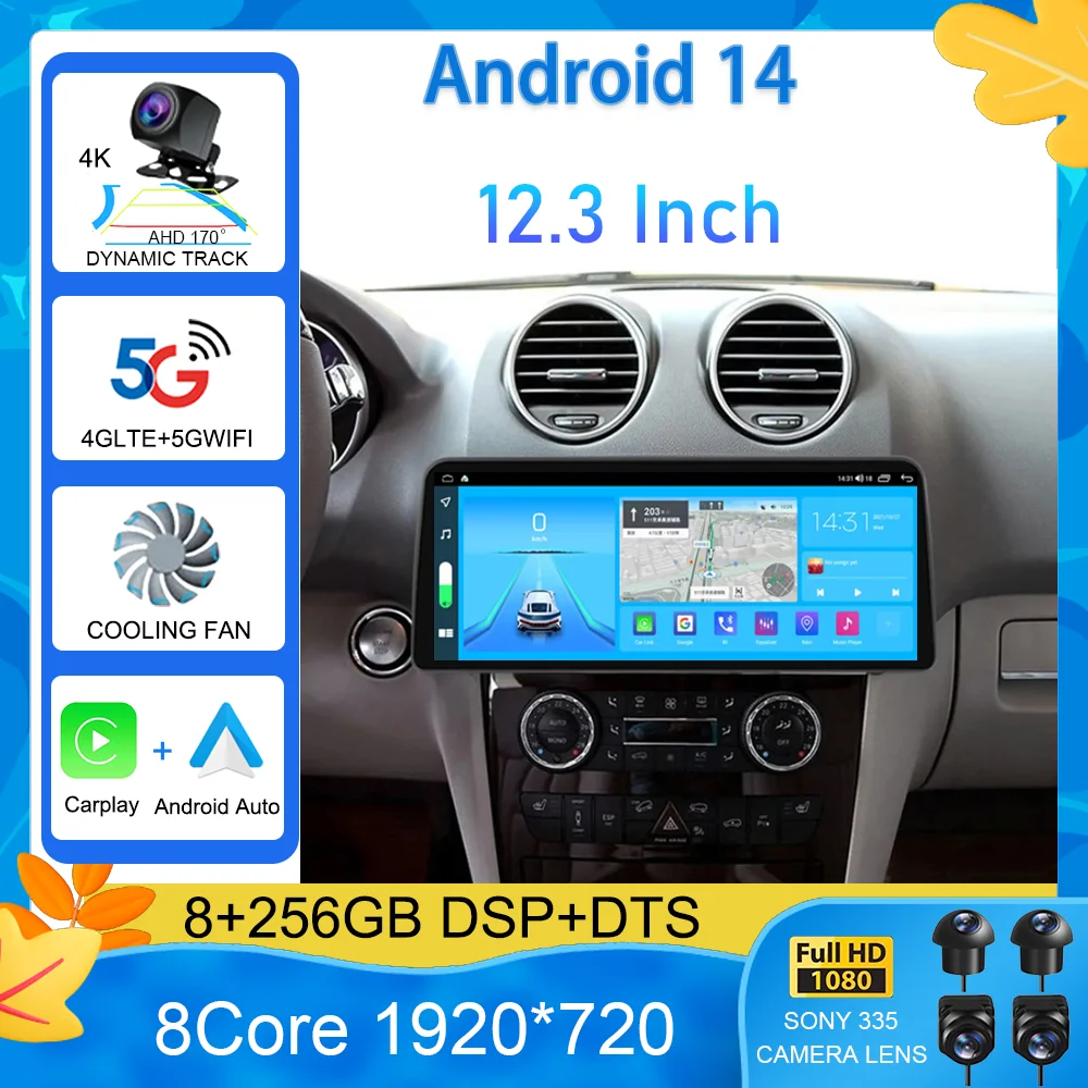 12.3 inch For Mercedes Benz ML 320 ML 350 W164(2005-2012) GL Car Radio Bluetooth Player Stereo Autoradio Carplay Multimedia GPS