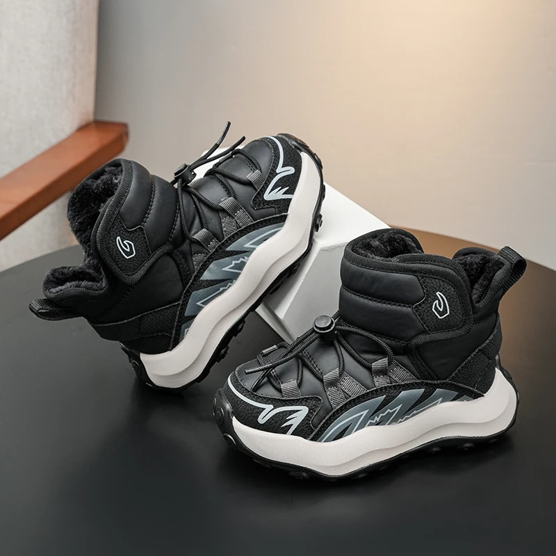 Children Sports Boots Suede Warm Pull Rope Kids Short Boots Soft Sole 2025 Winter New Boys Snow Boots Waterproof Non-slip Trend