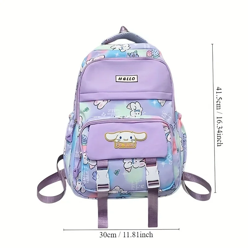 Sanrio Series Cinnamoroll Mochila, Grande Capacidade, Anime de desenhos animados, fofo, kawaii, apto para estudantes, adolescentes, meninas, moda