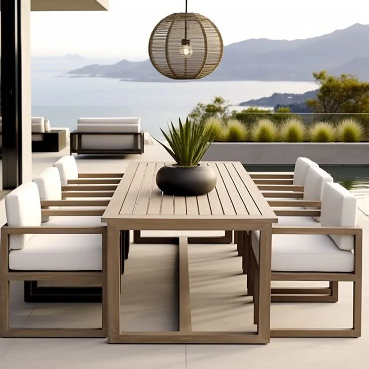 

hotel home natural furniture high quality waterproof courtyard wooden chair dining table garden outdoor dining table