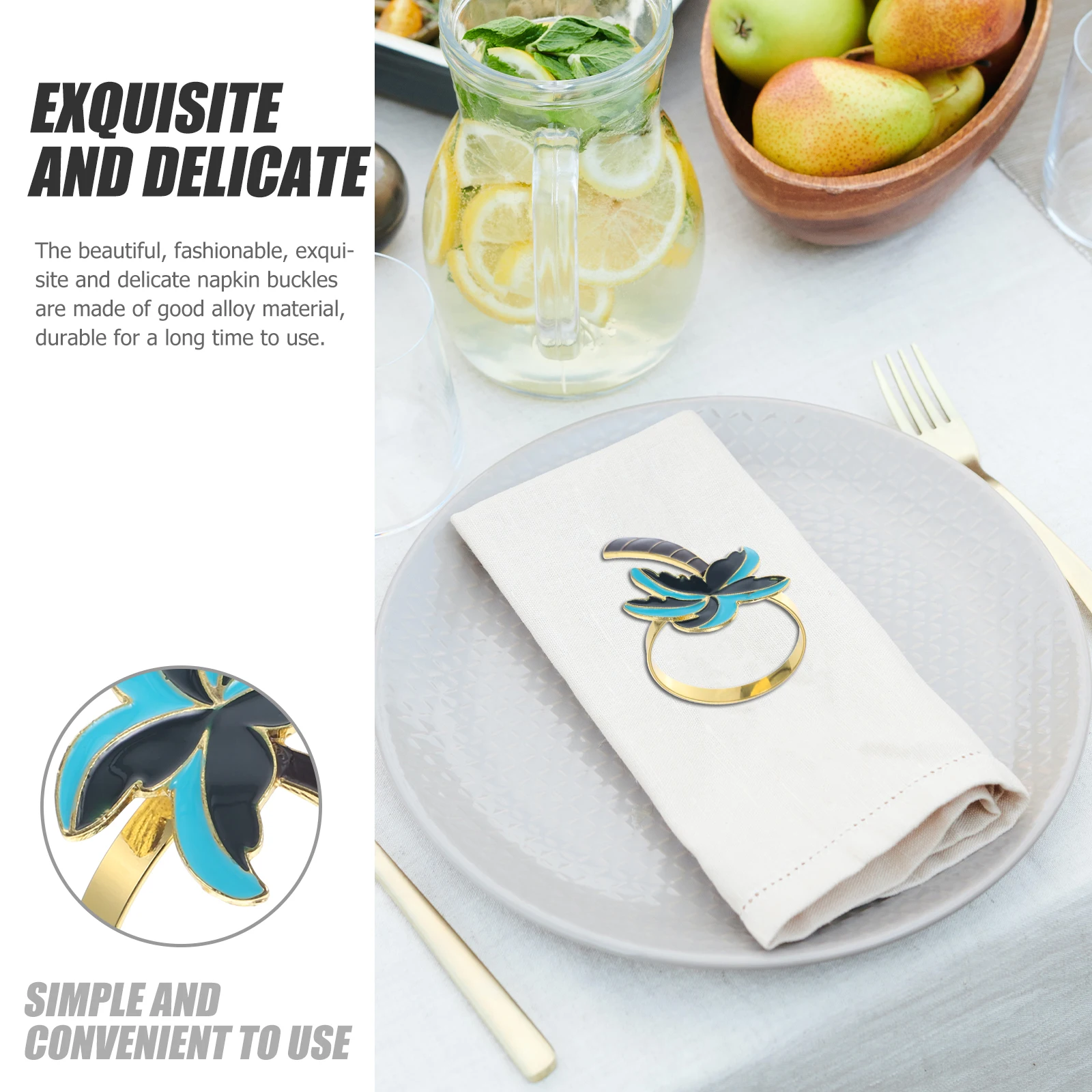 

4pcs Coconut Tree Napkin Buckles Colorful Natural Husk High Quality Alloy Table Decor For Home Restaurant Party Wedding