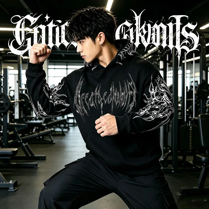 2026 Modell Herren-Kapuzenpullover mit 3D-Totenkopf-Druck für Herbst/Winter Street-Punk-Sportbekleidung Bequem für Fitness und Training – Detail 10