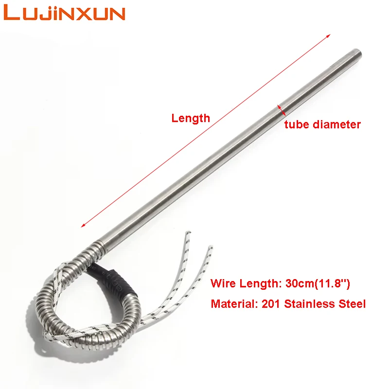 LUJINXUN Cartridge Heater Element Single Head Straight Heating Pipe with Hose 8/10mm Dia. 110V/220V/380V 50/80/100mm Length 1pc