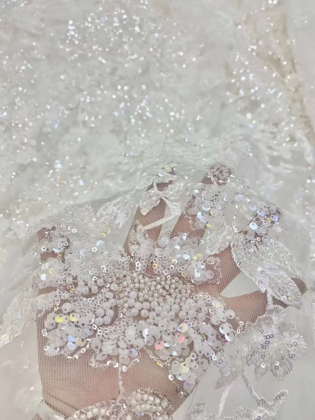 NigWin-Tissu en dentelle perlée à paillettes pour mariage, perles de broderie françaises, raphand, luxe, dernier, 2023