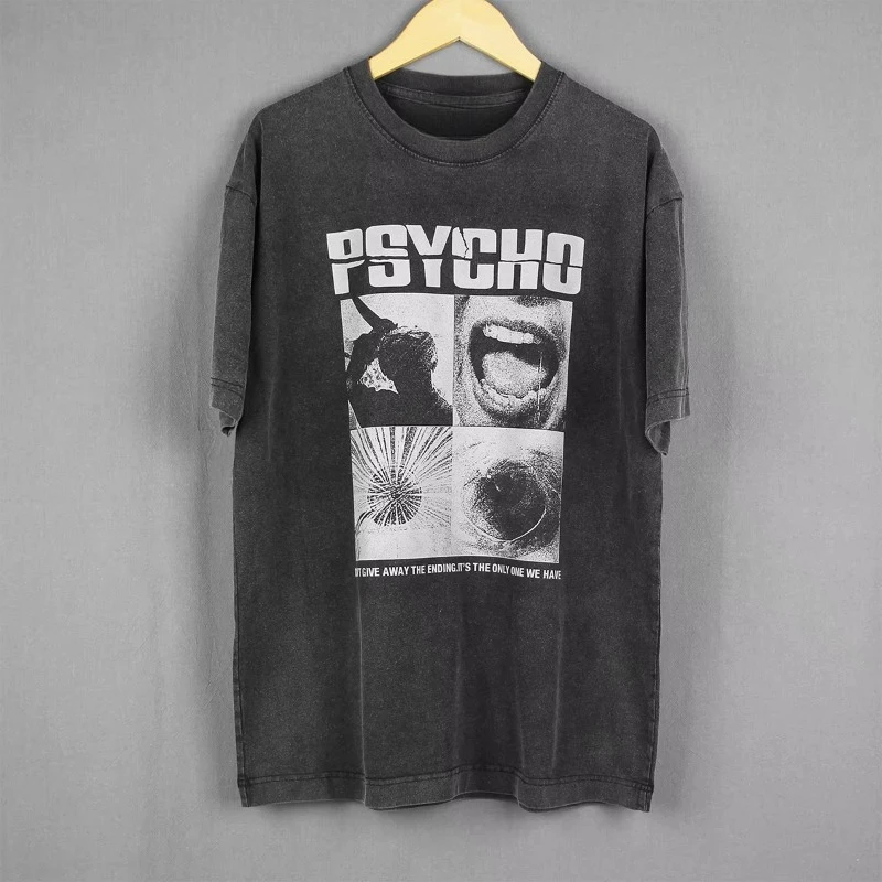 Roupas masculinas de algodão para o verão, camiseta psicológica de Alfred Hitchcock, filme de terror, camiseta de manga curta, filme de terror "Bird's Back Window Dizziness"